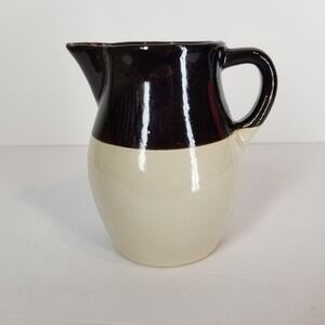 Vintage USA Pottery Two Tone Brown and Cream Stoneware Pitcher Creamer